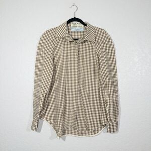 New Tish Cox Tan and White Plaid Button Down Shirt‎ Size Large